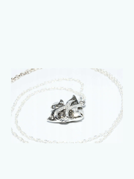 Silber Halskette 0.10ct Natürliche Diamanten Fisch