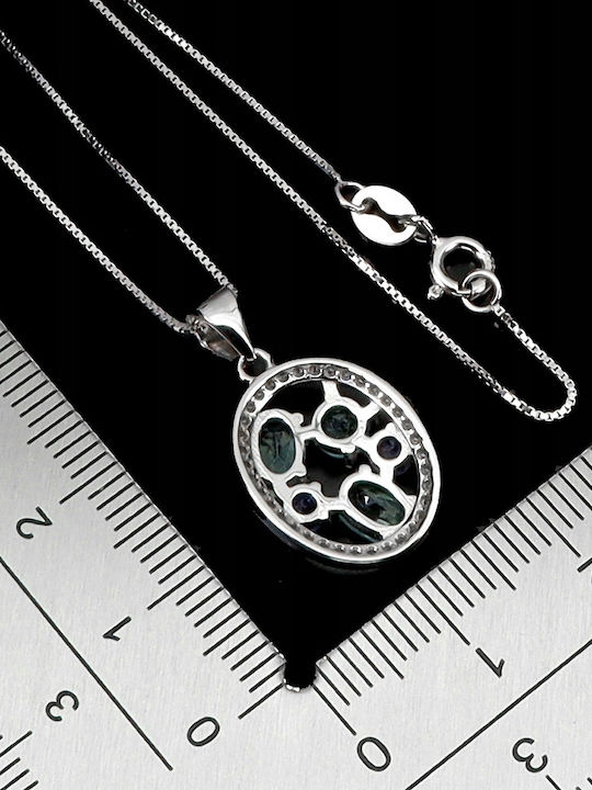Silver Necklace Delicate Natural Apatites Neon Blue Tanzanites 925 Silver Necklace Delicate Natural Apatites Neon Blue Tanzanites 925