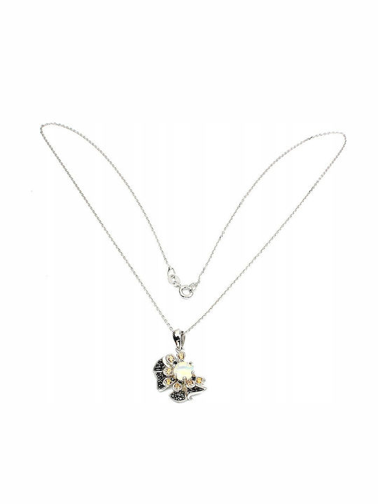 Necklace Silver Sapphire Fiery Opal Black Spinel