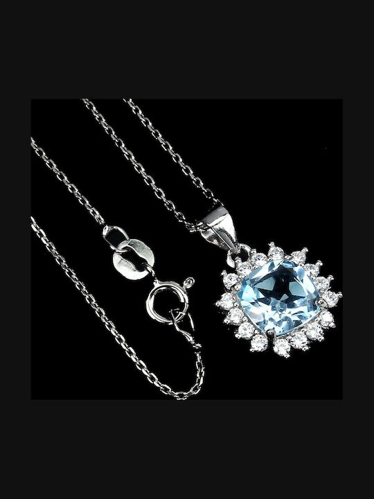 Silver Necklace Sky Blue Topaz 925 Natural 15 Silver Necklace Sky Blue Topaz 925 Natural 15