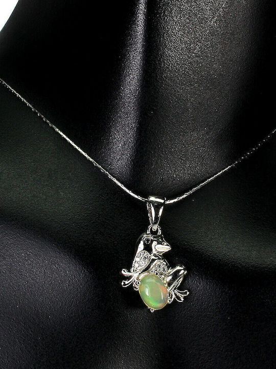 Frog Necklace Silver Natural Topaz Fire Opal