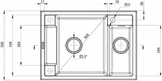 Deante Chiuvetă De Bucătărie Drop-In Din Granit Lichid M69xL50cm Gri