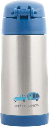 Stephen Joseph Kids Stainless Steel Thermos Water Bottle with Straw Non Spill Blue 350ml