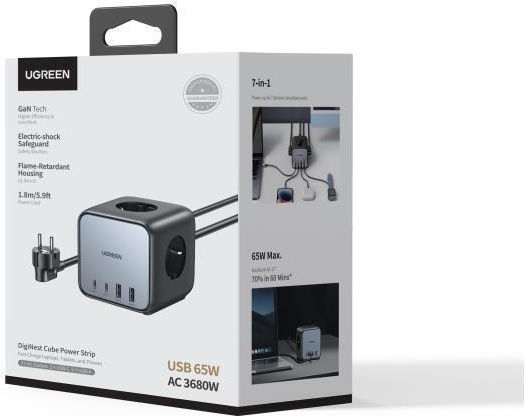 Ugreen Πολύπριζο 3 Θέσεων με 2 USB-A, 2 USB-C και Καλώδιο 1.8m