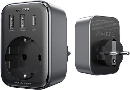 Ugreen Einzelne Steckdose mit 2 USB-A und 1 USB-C