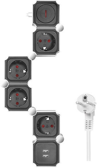LogiLink Πολύπριζο 4 Θέσεων με 2 USB-A, Διακόπτη και Καλώδιο 1.5m