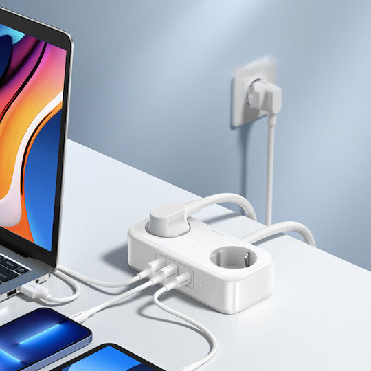 Ugreen Πολύπριζο 2 Θέσεων με 2 USB-A, 1 USB-C και Καλώδιο 1.8m