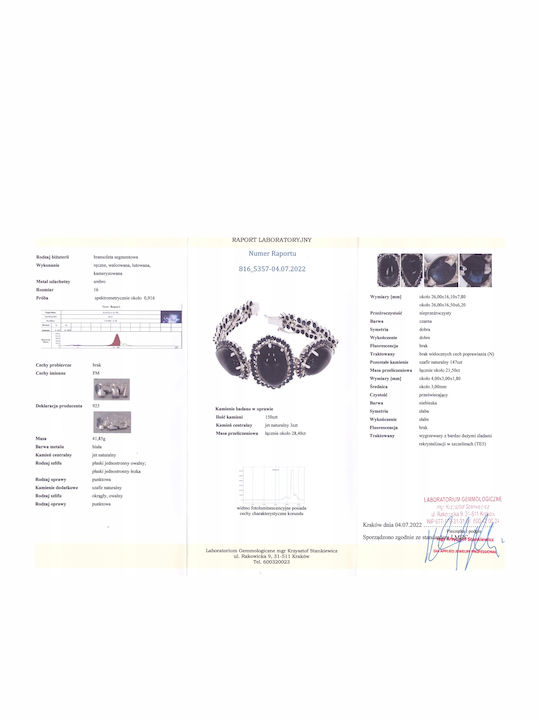 Silver Bracelet Sapphires Jet Certificate
