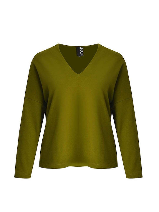 Γυναικεία Μπλούζα Βαμβακερή Off-Shoulder με V Λαιμόκοψη Πράσινη
