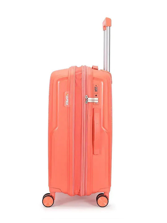 Amber Cabin Hard Suitcase Peachy Red with 4 Wheels Height 55cm