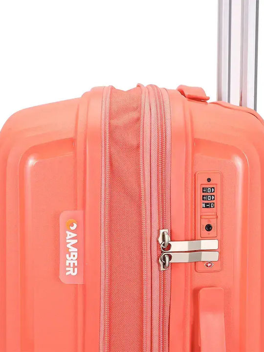 Amber Cabin Hard Suitcase Peachy Red with 4 Wheels Height 55cm