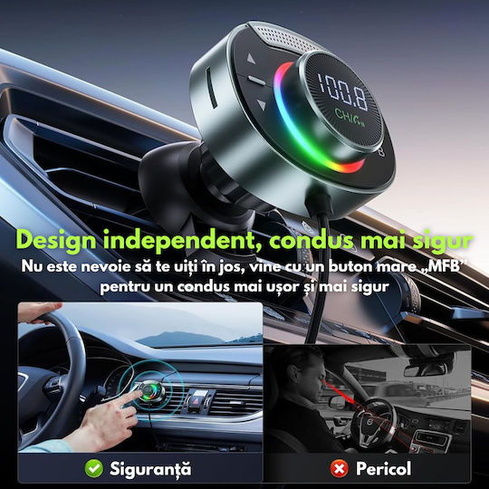 FM Transmitter Autovehicul cu Type-C / USB