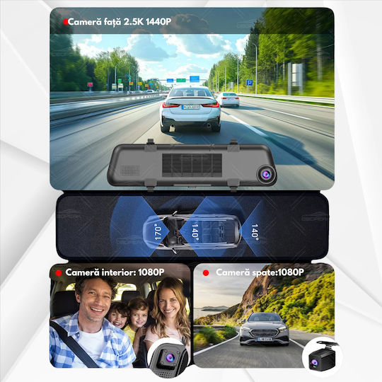 Set Oglinzi cu Camera DVR Auto 1440P cu Ecran 9.66" & Camera de Marsarier