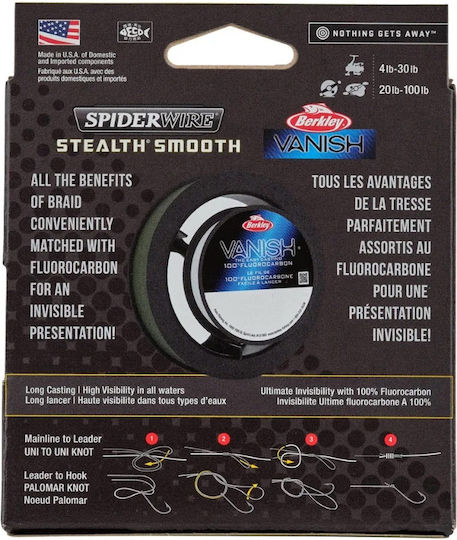 Spiderwire Stealth Smooth X8 Dark Green Fishing Filament Fluorocarbon Leader 0.13 mm 11.2 Kg 150 Meters Fc Leader 0.35 mm 7 Kg 40 Meters