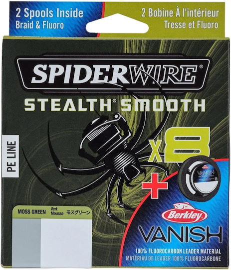 Spiderwire Stealth Smooth X8 Dark Green Fishing Filament Fluorocarbon Leader 0.11 mm 10.3 Kg 150 Meters Fc Leader 0.30 mm 5 Kg 50 Meters