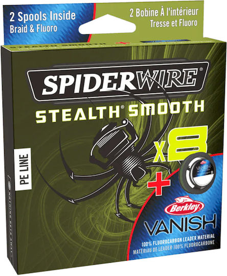 Spiderwire Stealth Smooth X8 Dark Green Fishing Filament Fluorocarbon Leader 0.11 mm 10.3 Kg 150 Meters Fc Leader 0.30 mm 5 Kg 50 Meters