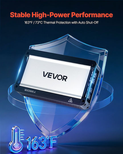 Car Amplifier Vevor 4 Channel Bridgeable Car Amplifier Multichannel Stereo Amplifier Class D Max 4 X 420w at 4 Ohms 4 X 600w at 2 Ohms High Efficiency SUVs Pickups Off Road Vehicles