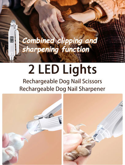 Cutter Electric și Pilă de Unghii pentru Animale de Companie 2 în 1 cu Lumină Led Ecran Usb