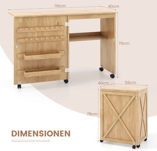 Costway Dulap Birou De Cusut Pliabil Multifuncțional Design Rustic Jv11552na