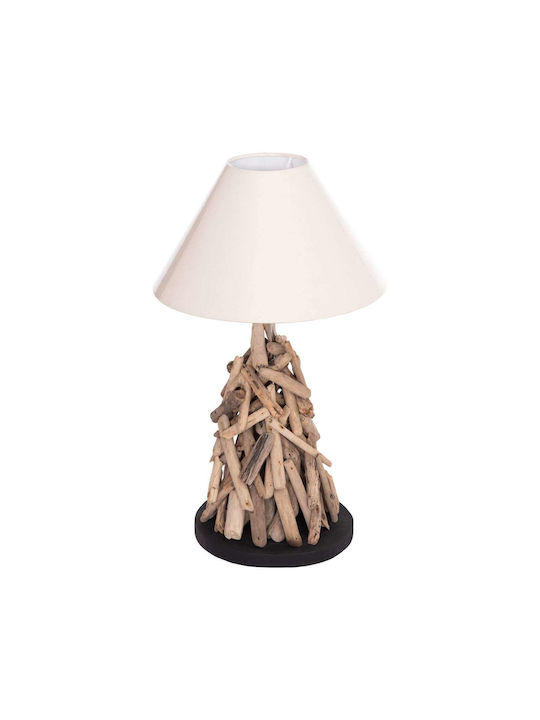 Freebox Table Lamp with White Shade and Brown Base