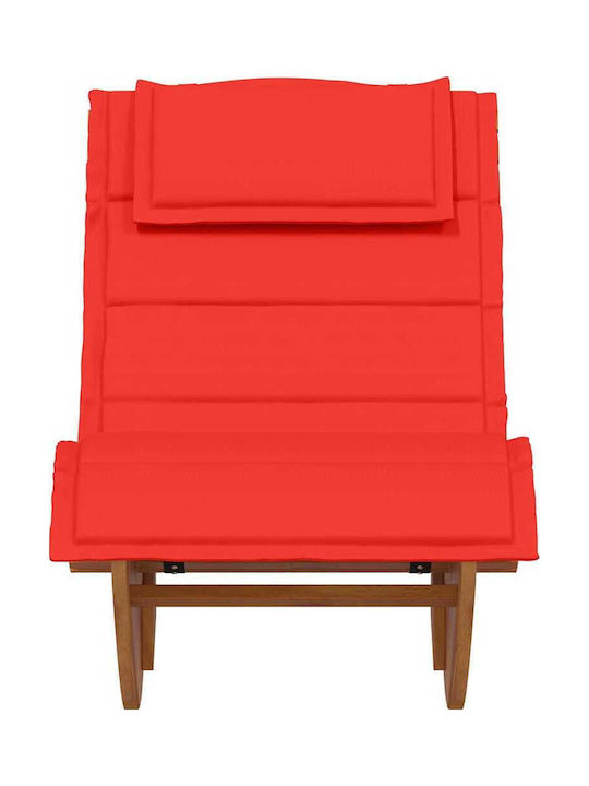 Wooden Deckchair with Green Pillow 154x60x74cm