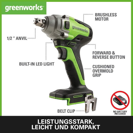 Greenworks GD24IW400 Brushless Impact Wrench Battery 24V Solo with Socket 1/2"