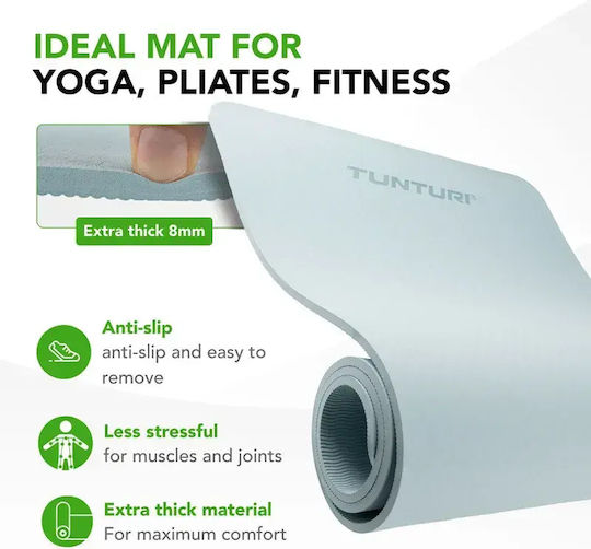 Tunturi Exercise Mat Pilates Blue with Carry Strap (183x61cm)