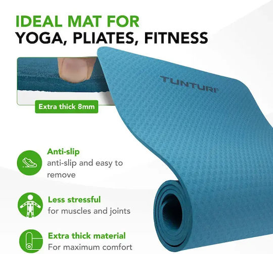 Tunturi Στρώμα Γυμναστικής Pilates Μπλε με Ιμάντα Μεταφοράς (183x61cm)
