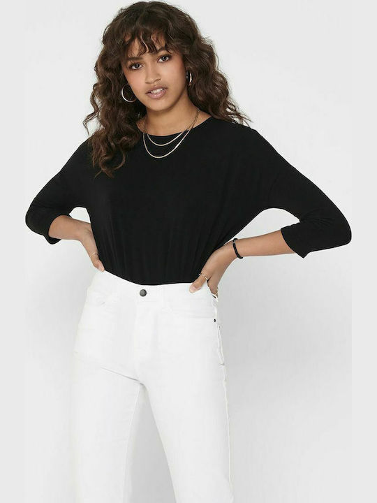 Women's Blouse with 3/4 Sleeve & Boat Neckline Black
