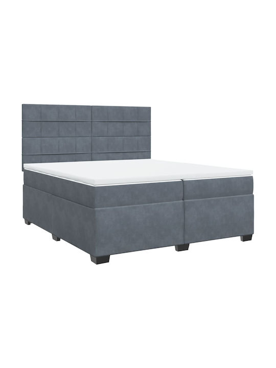 King Size Bed Upholstered with Dark Grey Velvet with Slats & Mattress 200x200cm