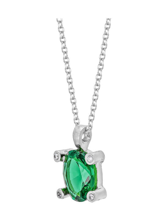 Kiriakos Gofas Necklace Solitaire In 9 K White Gold Green