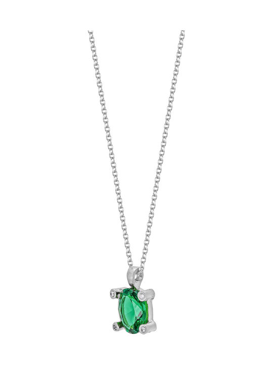 Kiriakos Gofas Necklace Solitaire In 9 K White Gold Green