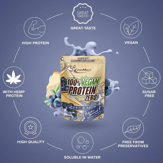 IronMaxx 100% Pea Protein Lactose Free with Blueberry Cheesecake Taste 500gr