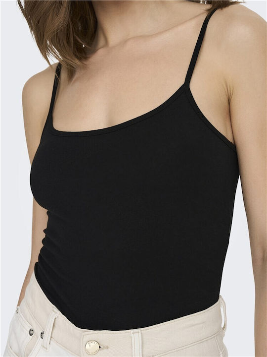Damen Baumwolle Top mit Spaghetti-Träger Schwarz