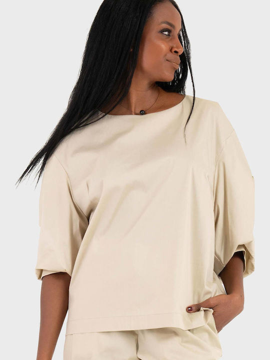 Damen Bluse Kurzärmelig Off-White