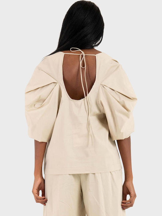 Damen Bluse Kurzärmelig Off-White