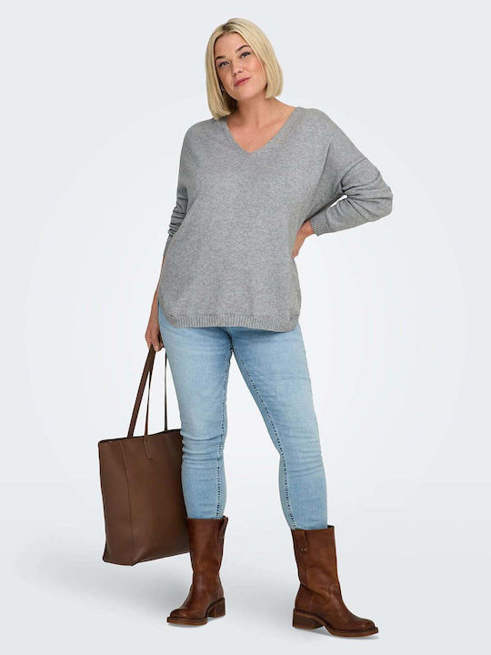 Damen Langärmeliges Pullover mit V-Ausschnitt Grau