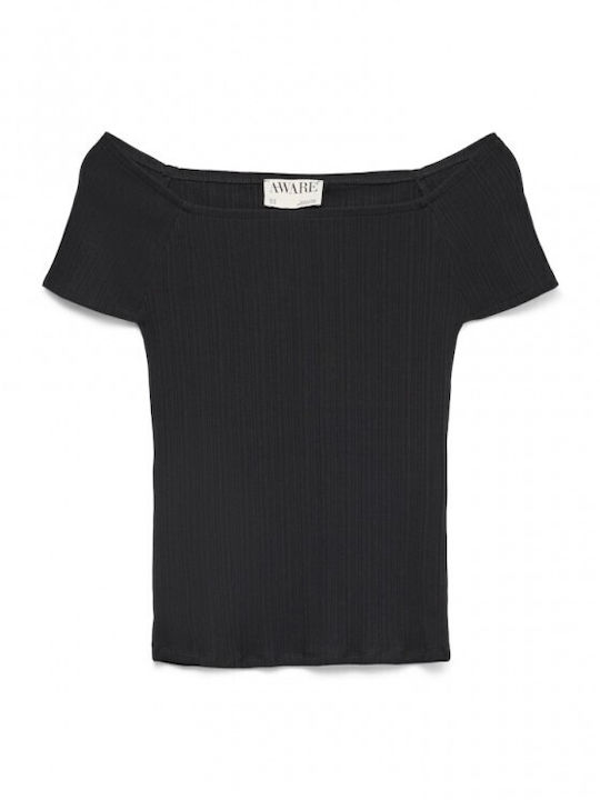 Women's Cotton Off-Shoulder Short Sleeve Top Black
