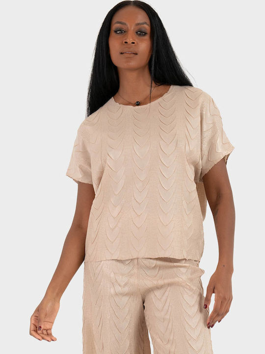 Damen Bluse Ärmellos Beige