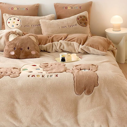 Σετ Παπλωματοθήκη Milk Velvet Υπέρδιπλη 220x240cm 2 Μαξιλαροθήκες & 1 Σεντόνι Cookies