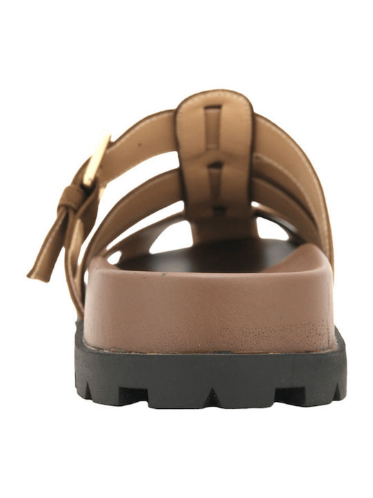 Suede Mules με Τακούνι σε Καφέ Χρώμα