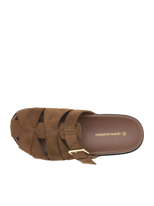 Suede Mules με Τακούνι σε Καφέ Χρώμα