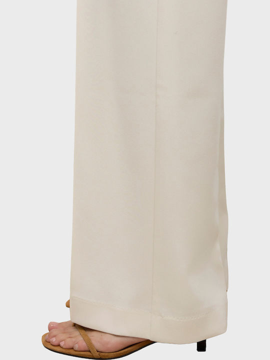Women's High Rise Fabric Trousers in Straight Leg Off White
