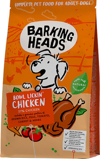 Barking Heads Bowl Lickin' Chicken 12kg Trockenfutter ohne Getreide für erwachsene Hunde mit Brauner Reis und Huhn