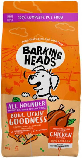 Barking Heads Bowl Lickin' Chicken 12kg Trockenfutter ohne Getreide für erwachsene Hunde mit Brauner Reis und Huhn