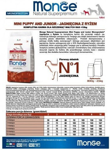 Monge Speciality Line Puppy Mini 2.5kg Ξηρά Τροφή για Κουτάβια Μικρόσωμων Φυλών με Αρνί και Ρύζι