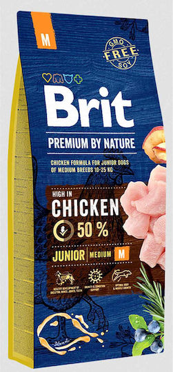Brit Premium by Nature Junior Medium 1kg Dry Food Gluten-Free for Medium Breed Puppies with Chicken