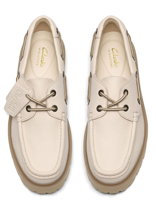 Leather Women's Boat Shoes in Beige Colour