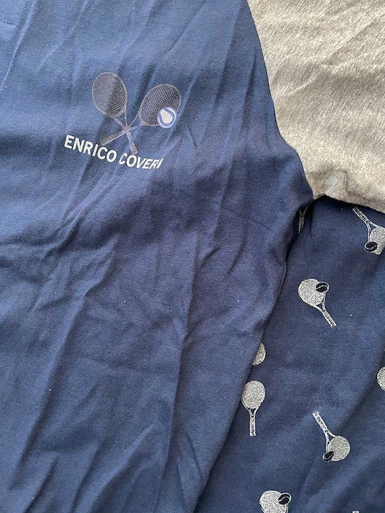 Enrico Coveri Sommer Herrenpyjama Bluse Blau-jeans