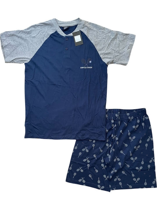 Enrico Coveri Sommer Herrenpyjama Bluse Blau-jeans